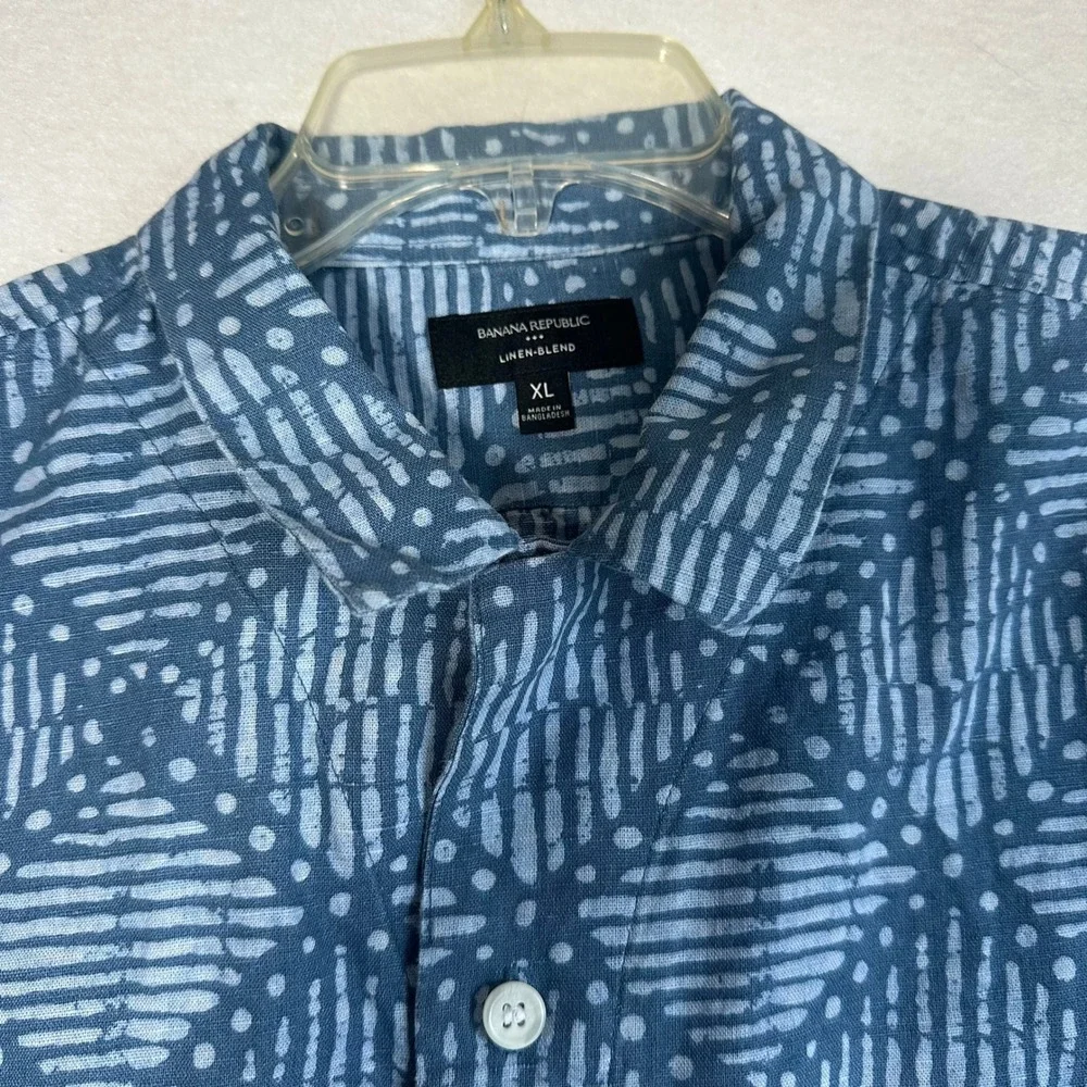 Banana Republic Mens XL Short Sleeve Button Down Bundle Linen Blend Olive Blue